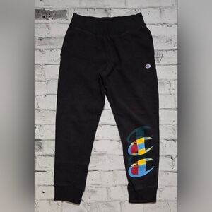 Champion Men's Black Multicolor Logo Sweatpants